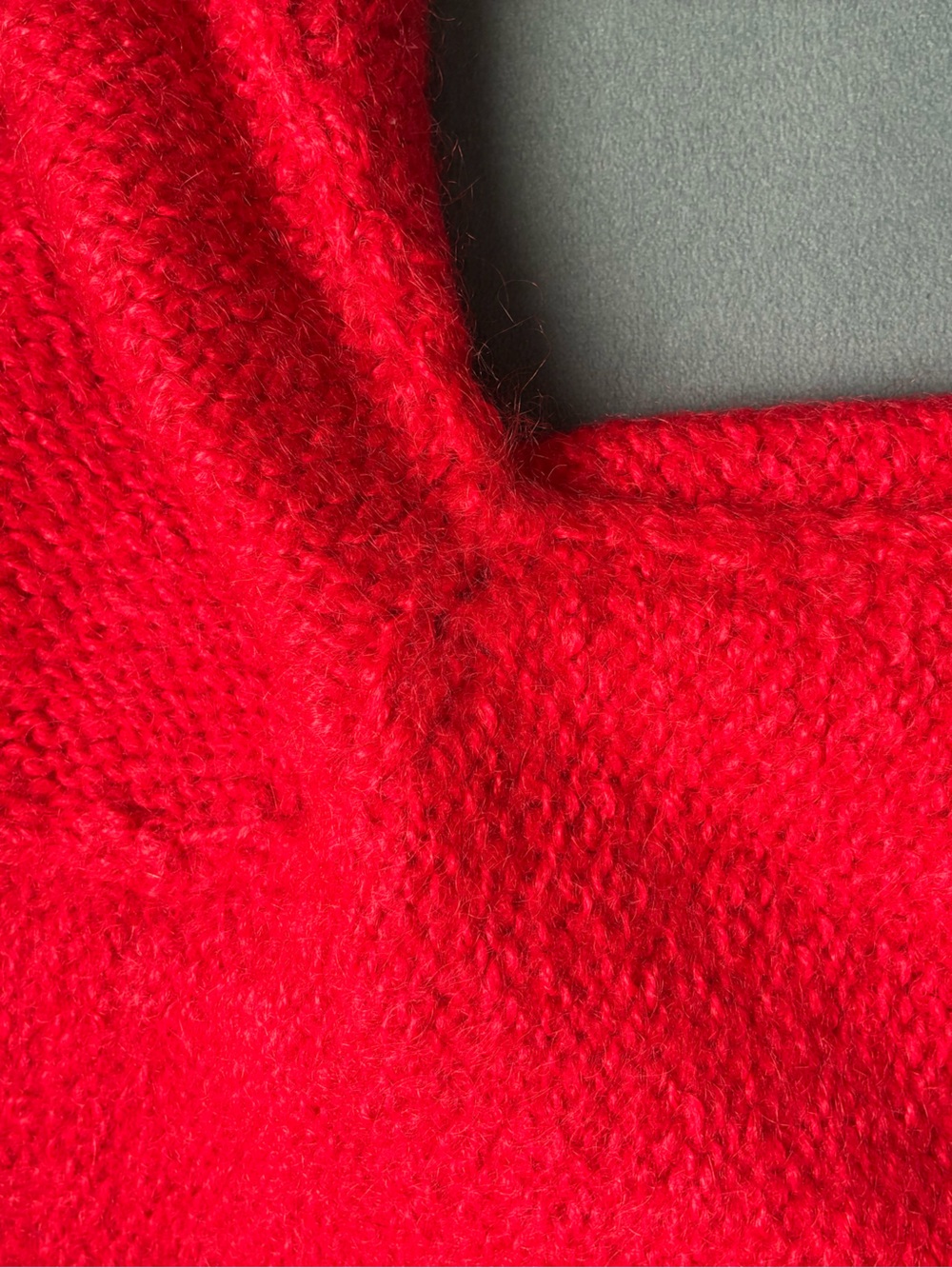 Handmade Knit Knitted Red V-Neck Wool Mohair Blend Sweater